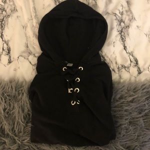 💀BLACK LACEUP HOODIE💀